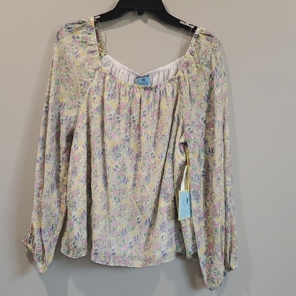 NWT Anthropologie CECE floral square neck Long Sleeve blouse top - Picture 3 of 9